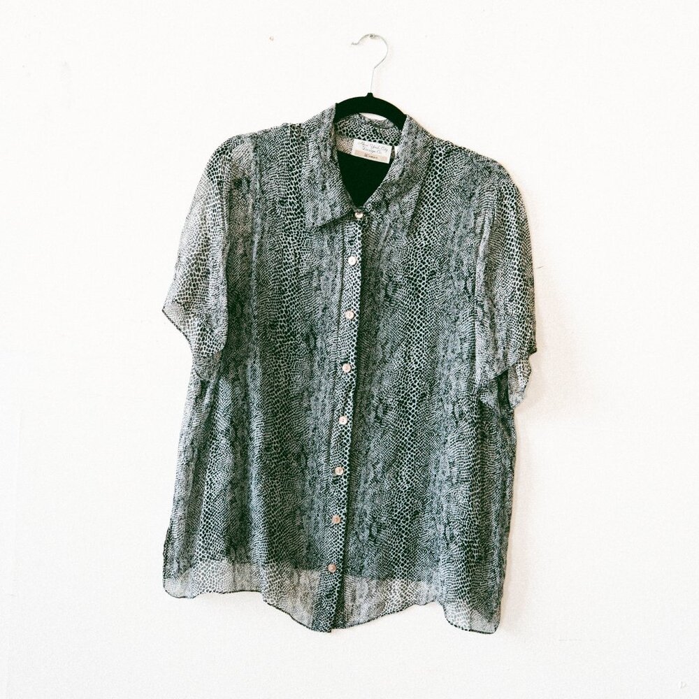 Vintage 90s/Y2K Snakeskin Print Silk 2-Piece Set – Sheer Overlay + Silk Camisole